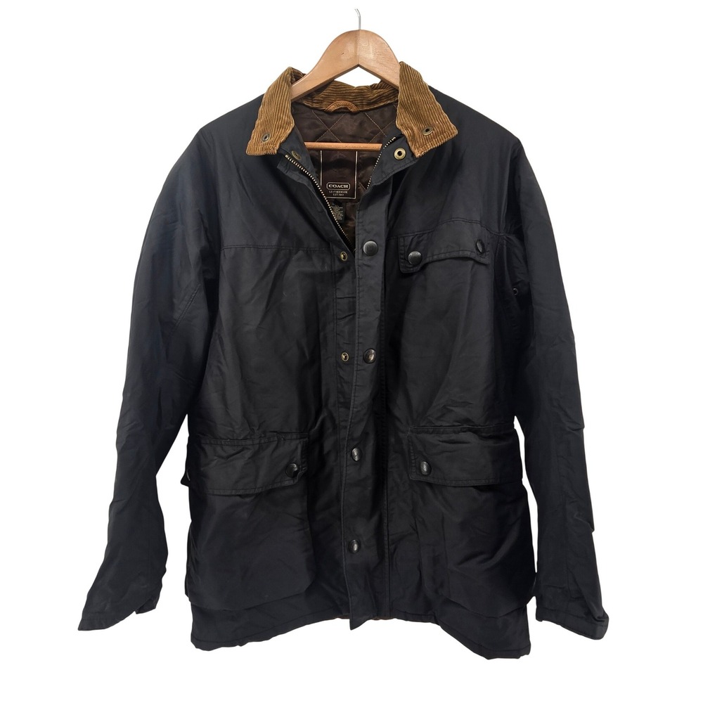Coach Field Jacket Mens S Black Corduroy Collar Quilted Lining Utility Coat